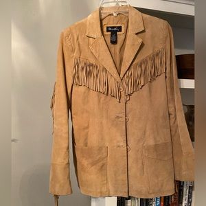 Vintage suede denim & co leather fringe jacket